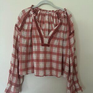 Free People Gingham V-Neck Shirt S